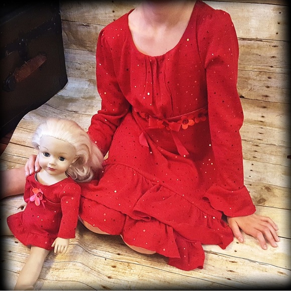 New 12 Plus DOLLIE ME Red Dress Christmas Matching Outfit 18" American Girl Doll - Picture 14 of 16